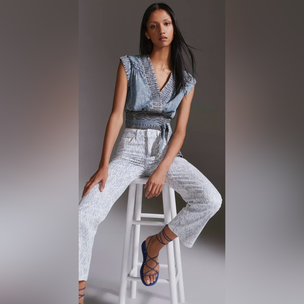 ❌SOLD❌Pilcro Smocked Denim Wrap Top | Anthropologie | Size Small